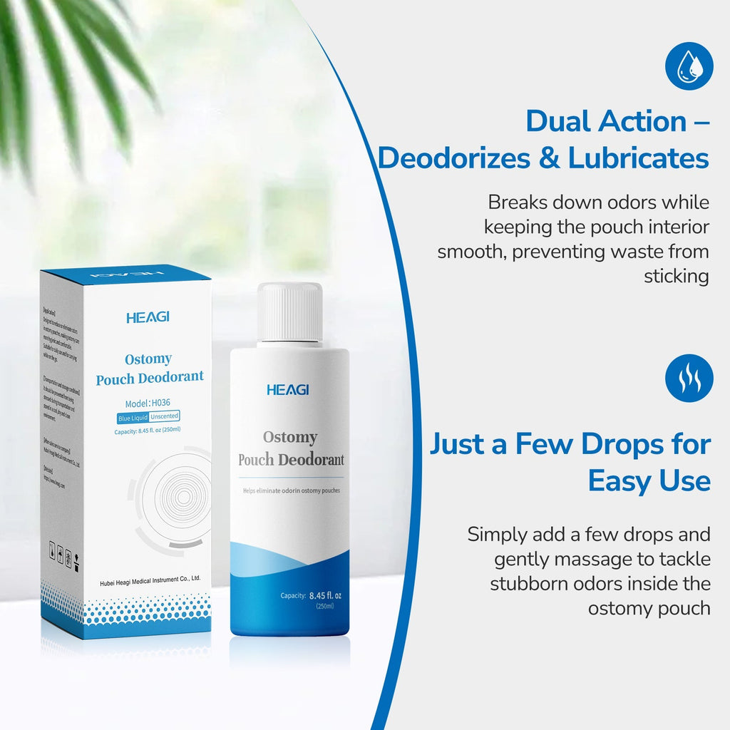 Onnohere Odor Eliminator Drops for Colostomy Bags, Ostomy Drops, Unscented Lubricating Deodorizer for Ileostomy Bags (250ml)
