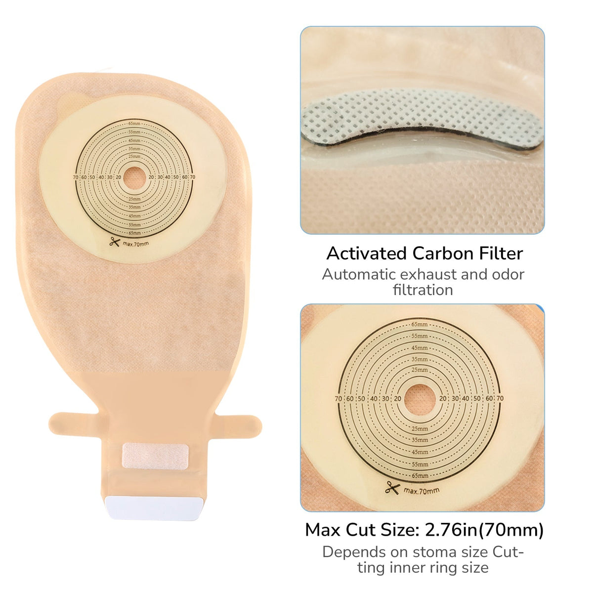 Onnohere One-Piece Colostomy Bags Cut-to-Fit Drainable Ostomy Pouches for Ileostomy Stoma Care