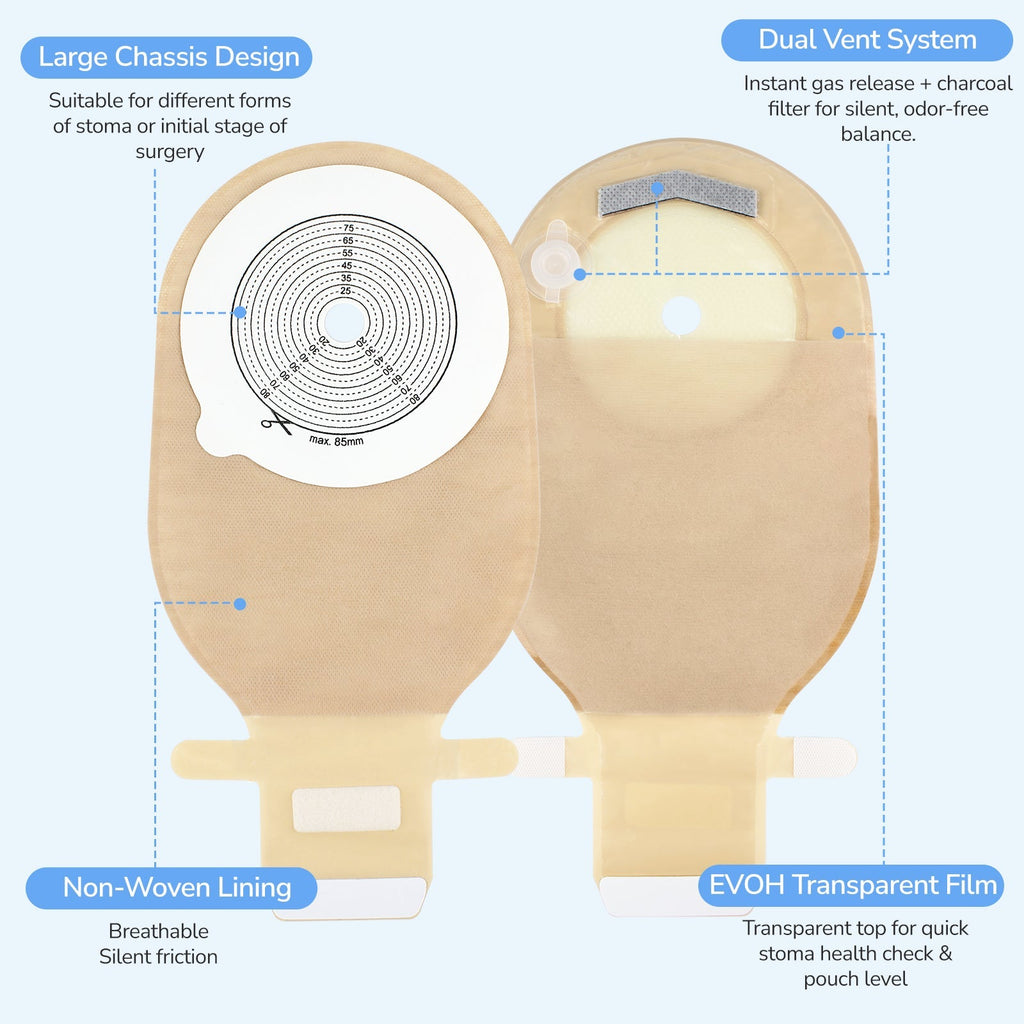 Onnohere One-Piece Colostomy Bags with Dual Vent System, 15–85mm Drainable Pouches Ostomy Supplies 20PCS