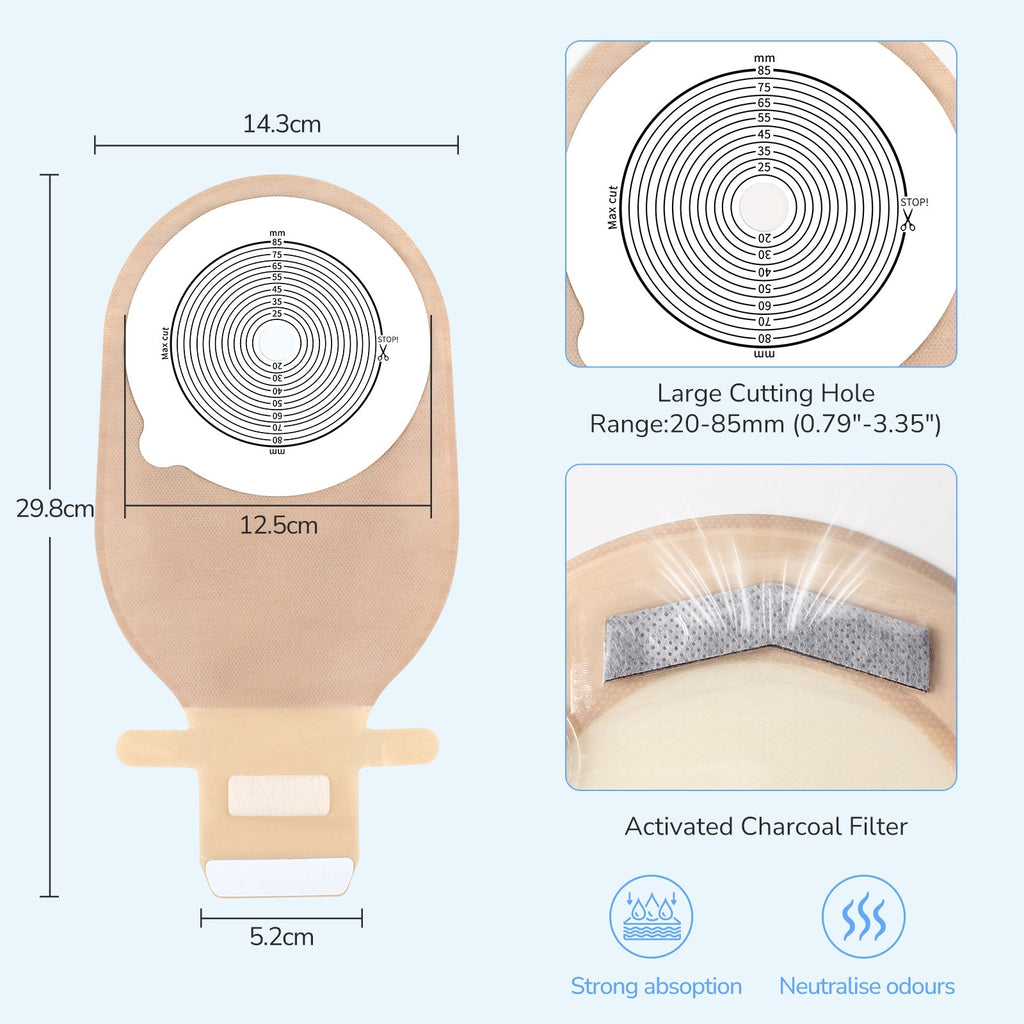 Onnohere One-Piece Colostomy Bags with Dual Vent System, 15–85mm Drainable Pouches Ostomy Supplies 20PCS