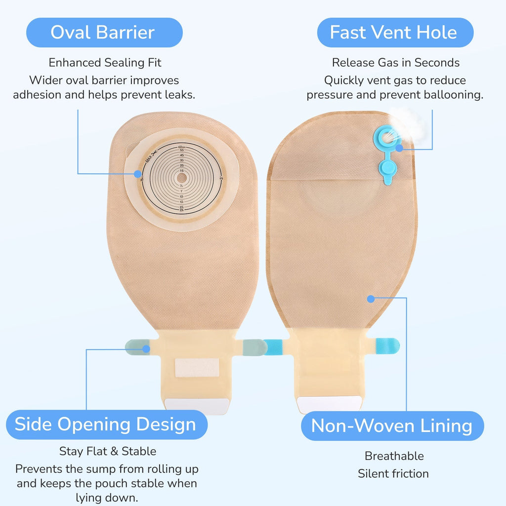 Onnohere One-Piece Colostomy Bags with Fast Vent & Oval Barrier 20-75mm Ostomy Drainable  Pouches 20 Pack