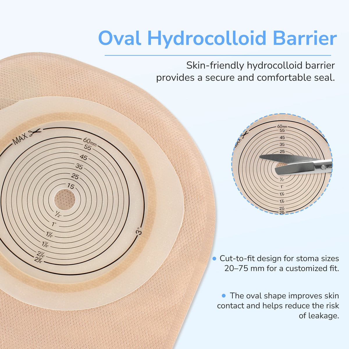 Onnohere One-Piece Colostomy Bags with Fast Vent & Oval Barrier 20-75mm Ostomy Drainable  Pouches 20 Pack