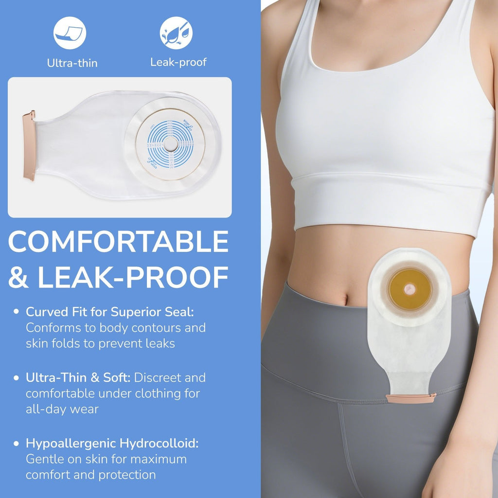 Buy 2 Get 1 Free Onnohere One-Piece Drainable Ostomy Bags (22771 Style) Tape Collar with 1-Sided Comfort Panel19–64mm, 10 Pack