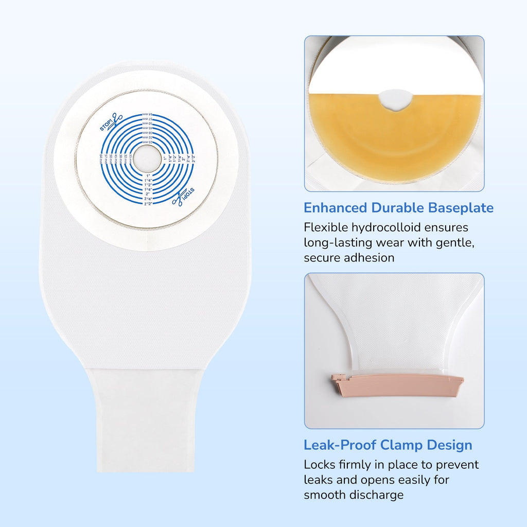 Buy 2 Get 1 Free Onnohere One-Piece Drainable Ostomy Bags (22771 Style) Tape Collar with 1-Sided Comfort Panel19–64mm, 10 Pack