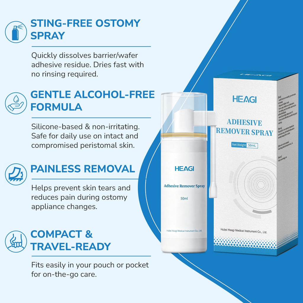 Onnohere Ostomy Adhesive Remover Spray – No-Sting Skin-Friendly Spray for Gentle Adhesive Removal (50ml) Ostomy Care