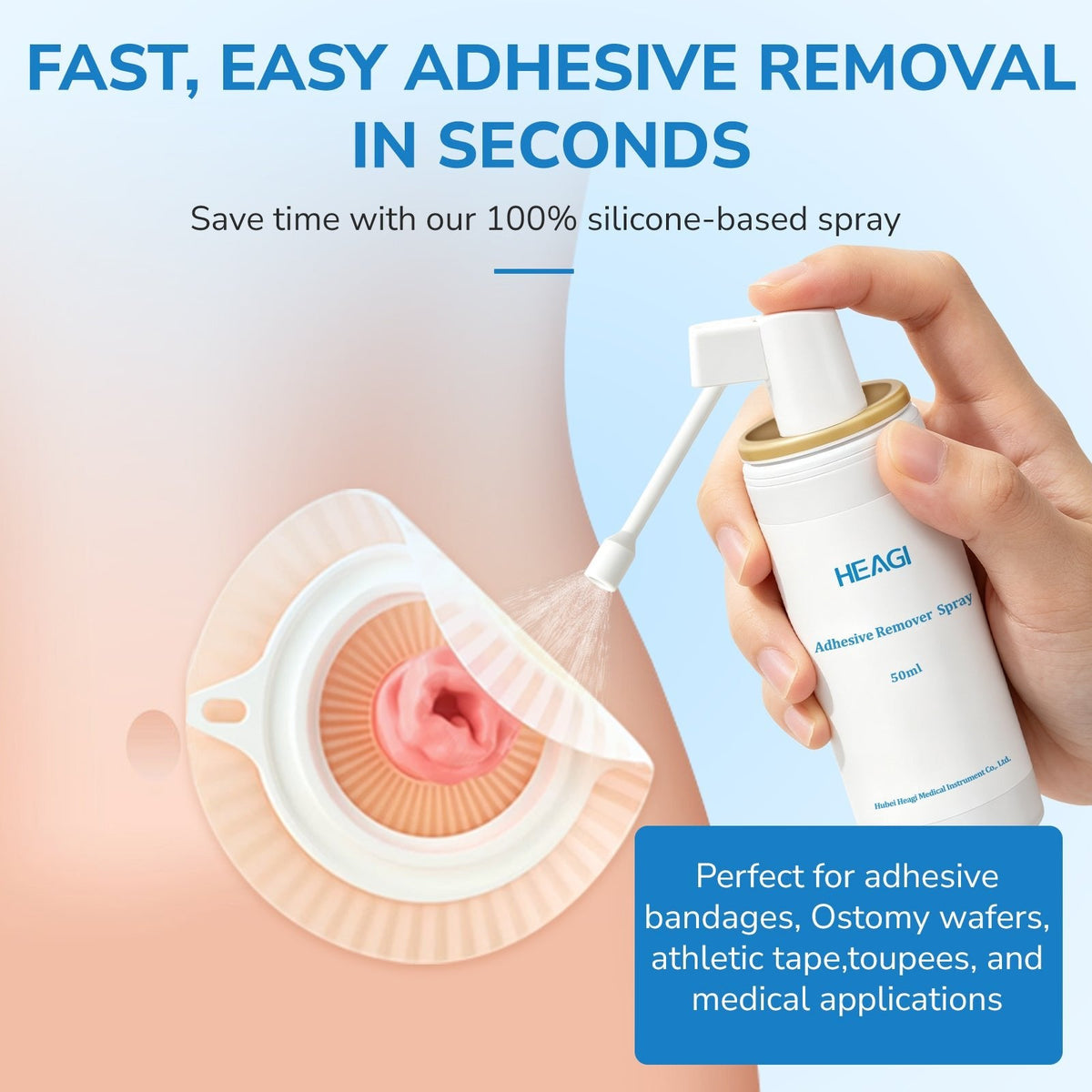 Onnohere Ostomy Adhesive Remover Spray – No-Sting Skin-Friendly Spray for Gentle Adhesive Removal (50ml) Ostomy Care