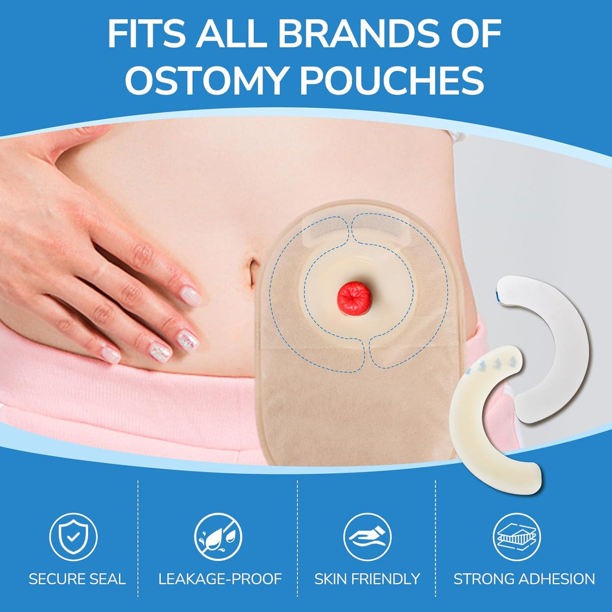 Onnohere Ostomy Barrier Strips 10 PCS - Elastic Hydrocolloid Tape for Colostomy and Ileostomy Bags - Skin-Friendly Ostomy Supplies