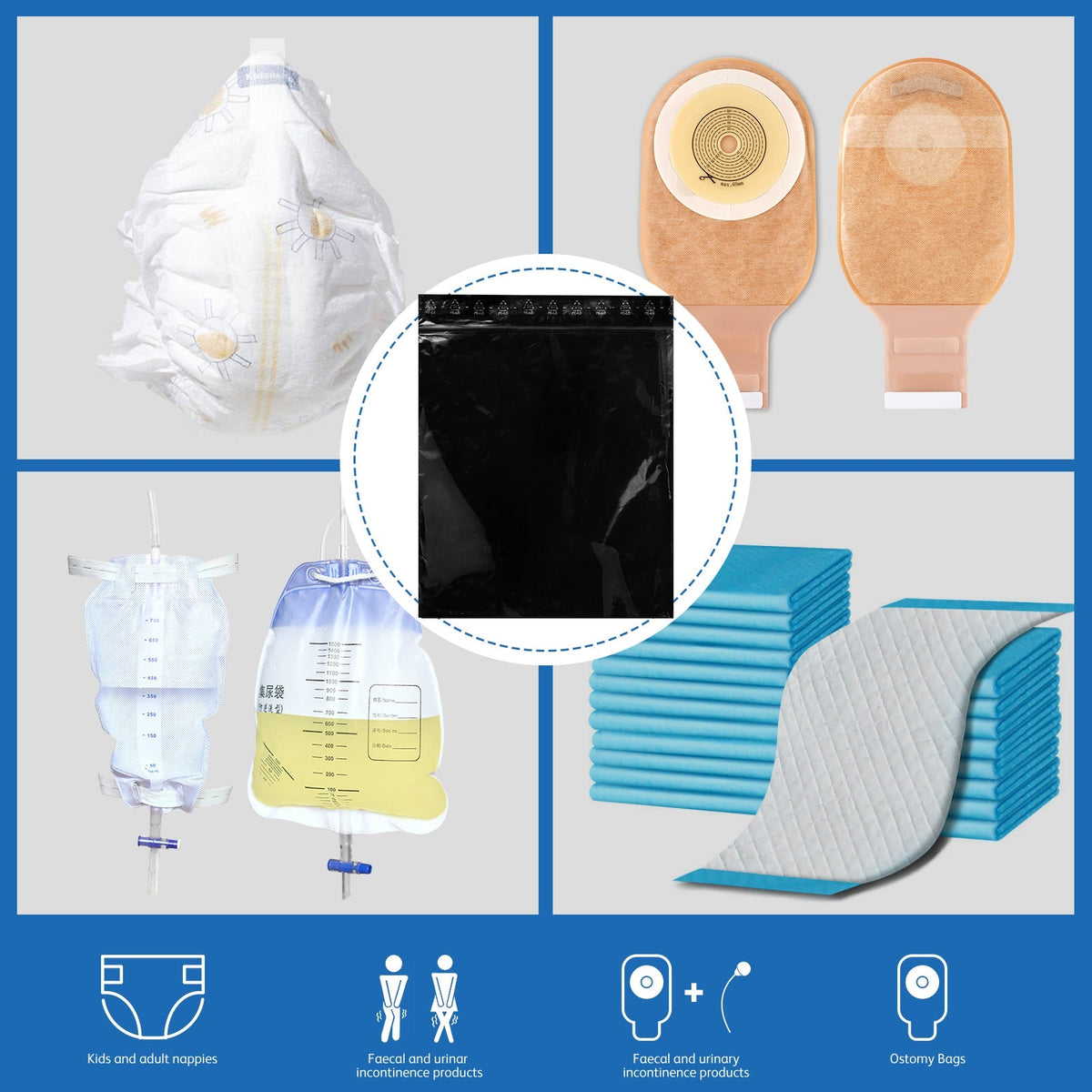 Onnohere 100 Pack Ostomy Pouch Disposal Bags Eco-Friendly High-Sealing Odor Control