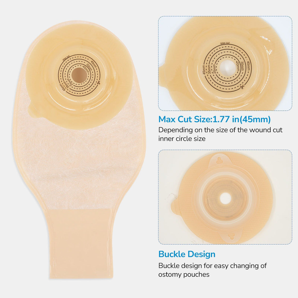 Onnohere 2 Piece Convex Colostomy Bags For Ileostomy Ostomy Pouch with Clamp