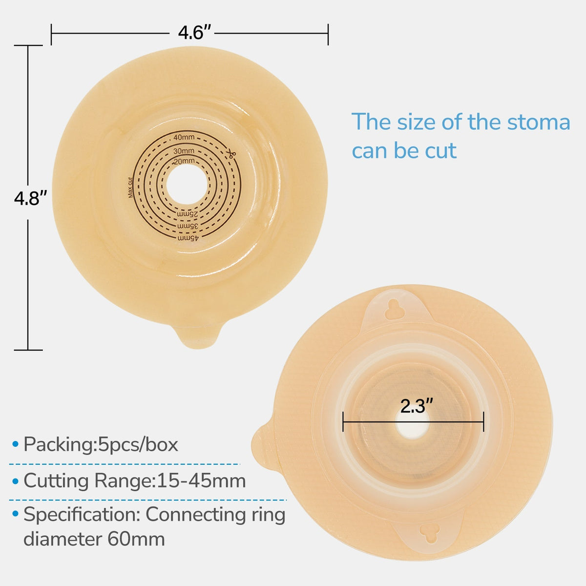 Onnohere 2 Piece Convex Colostomy Bags For Ileostomy Ostomy Pouch with Clamp