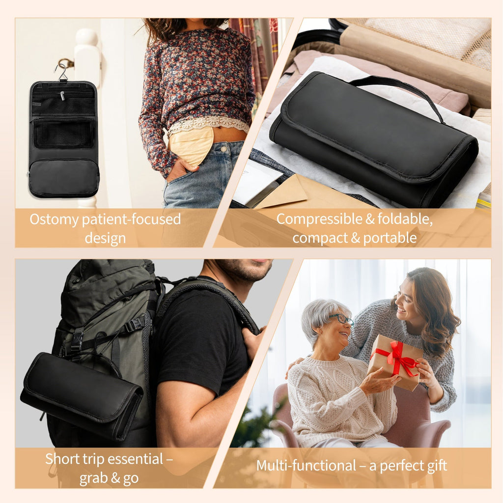 Onnohere Ostomy Travel Organizer Bag with Hook – Foldable Hanging Storage for Colostomy Toiletries Makeup