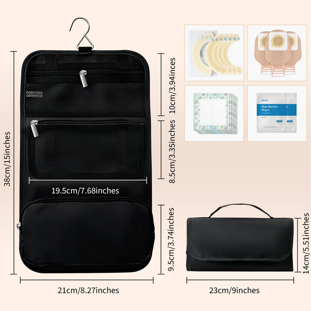 Onnohere Ostomy Travel Organizer Bag with Hook – Foldable Hanging Storage for Colostomy Toiletries Makeup